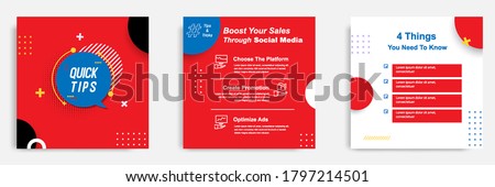 Social media tutorial, tips, trick, did you know post banner layout template with geometric background design element in red, black, white, blue color combination