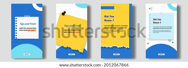 Social media tutorial, tips, trick, did you\
know post feed stories banner layout template with sticky note\
design element and abstract seamless line pattern background.\
Vector illustration