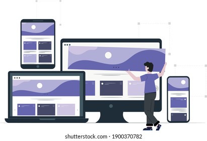 social media update, marketing, boy replacing his cove picture on social media platforms illustration 