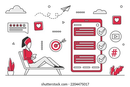Social media user activity. Sharing personal information, people networking vector monocolor illustration