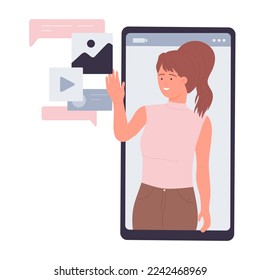Aplicación de usuario de medios sociales. Compartir contenido en línea e ilustración vectorial de retroalimentación