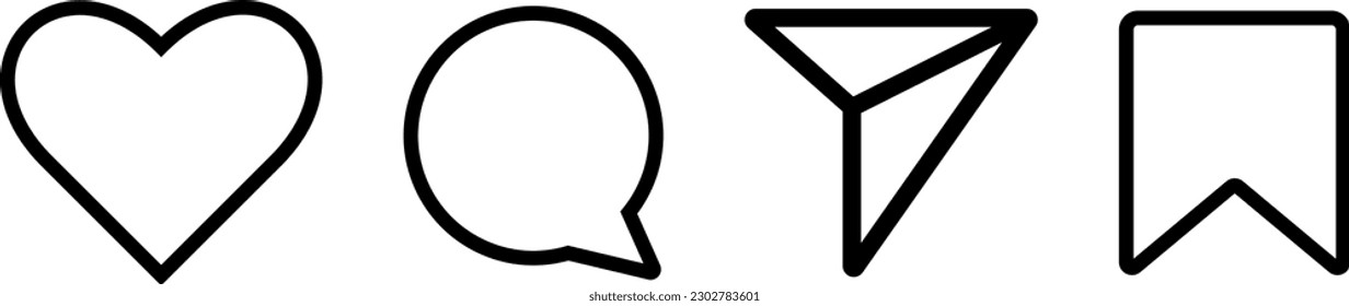 Social media user interface icons collection. Like, comment, share and save icons. social media flat icon.
