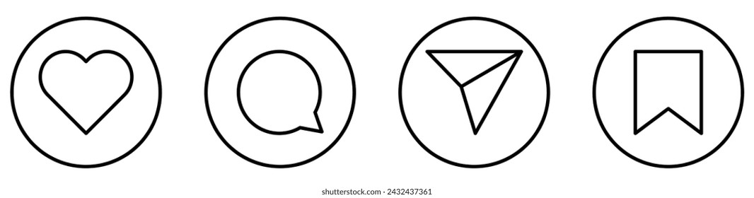 Social media user interface icons. Like, comment, share and save icons. Vector illustration
