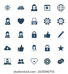 Conjunto de Ícones de Mídia Social e Interface do Usuário - Símbolos de Vetor de Design Plano
