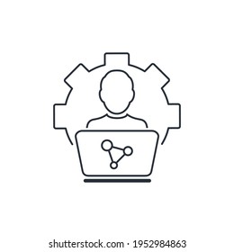 Social media user. Remote working person. Vector linear icon isolated on white background.