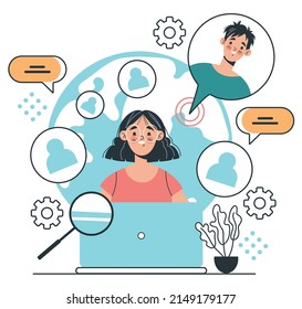 Social media user researching concept. Vector flat graphic design illustration
