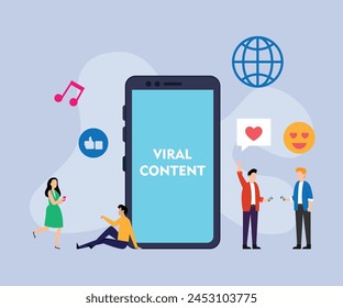 Social media users giving likes to viral video content flat vector illustration