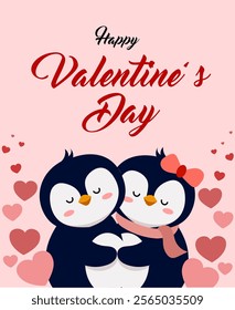 Social Media Valentine's day greeting card collection, Hand drawn greeting card for valentine day on sweet color, Valentines day card collection, Hand drawn penguin valentine card collection.