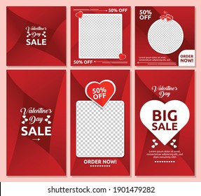 Social media valentine's day post and story templates set for business with abstract vector illustration on background. Square posts layouts blue and yellow