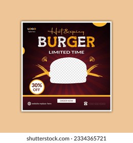 Social media vector burgers promotional squared ready template