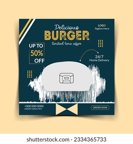 Social media vector burgers promotional squared ready template