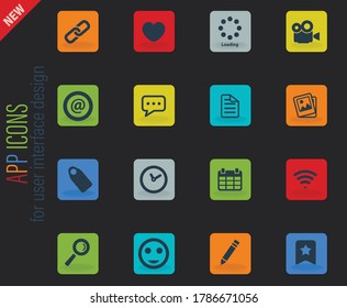 Iconos web de color vectorial de medios sociales sobre fondo oscuro para el diseño de la interfaz de usuario