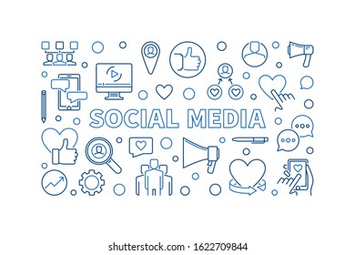 Social Media vector concept outline horizontal illustration or banner