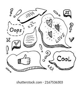 Doodles vectores de medios sociales. Elementos de doodle dibujados a mano para diseño de concepto