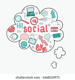 Die Vektorillustration der sozialen Medien ist doodles gesetzt.
