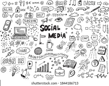 Social media vector hand drawn doodles