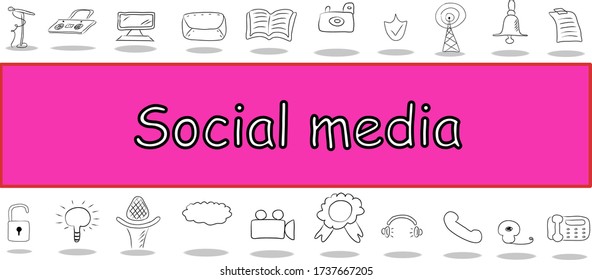 Social media vector icon set. Thin simple collection illustration black
