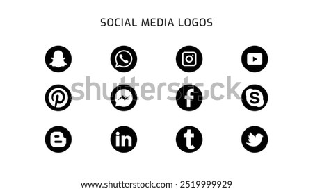 Social media vector icon set with black white colors