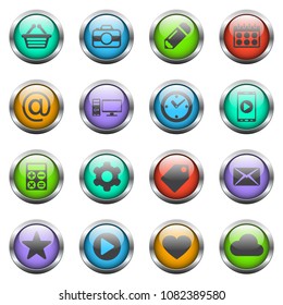 social media vector icons on color glass buttons