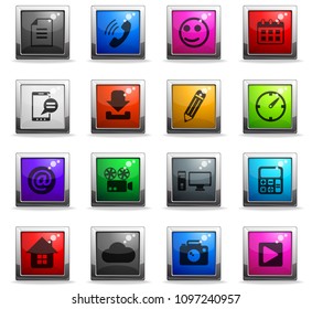 social media vector icons in square colored buttons for web and user interface design
