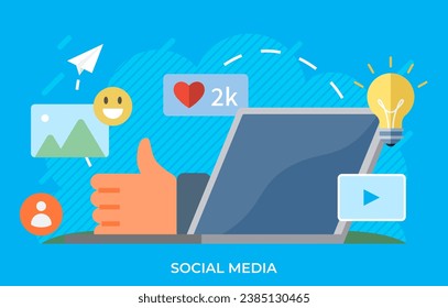 Social media. Vector illustration. Social media facilitates communication and exchange ideas The social media metaphor highlights significance online relationships Partnerships between organizations