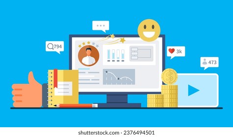 Social media. Vector illustration. Partnerships between organizations and social media influencers enhance brand visibility Social media has transformed way information is shared globally