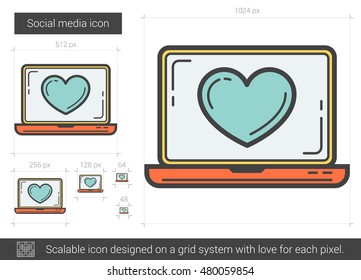 Social media vector line icon isolated on white background. Social media line icon for infographic, website or app. Scalable icon designed on a grid system.