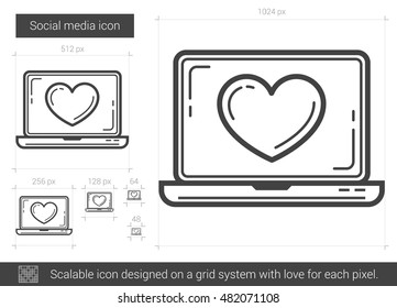 Icono de línea vectorial de medios sociales aislado en fondo blanco. Icono de línea de medios sociales para infografía, sitio web o aplicación. Icono escalable diseñado en un sistema de cuadrícula.