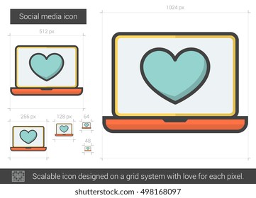 Vektorsymbol sozialer Medien, einzeln auf weißem Hintergrund. Social Media-Line-Symbol für Infografik, Website oder App. Skalierbares Symbol, das auf einem Gittersystem entworfen wurde.
