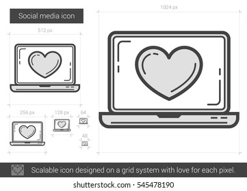 Icono de línea vectorial de medios sociales aislado en fondo blanco. Icono de línea de medios sociales para infografía, sitio web o aplicación. Icono escalable diseñado en un sistema de cuadrícula.