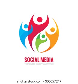 Social media - vector logo template concept illustration. Human character abstract sign. Happy people family symbol. Teamwork partnership. Design element. 