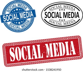 Social media vector rubber web logo badge stamp set