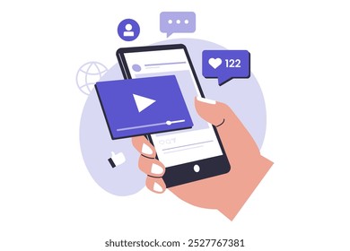 Social media video content concept illustration. Illustration for website, landing page, mobile app, poster and banner. Trendy flat vector illustration