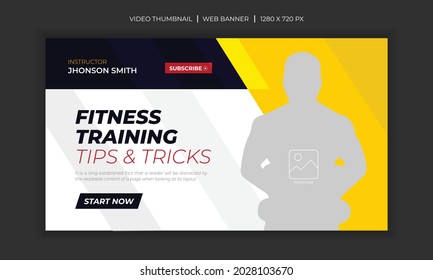 Social media video cover photo template design for workout exercise gym fitness web banner and video thumbnail template design