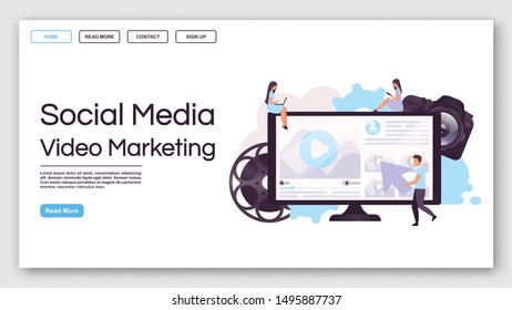 Social media video marketing landing page vector template. Internet advertisement website interface idea with flat illustrations. Online promotion homepage layout. Web banner, webpage cartoon concept