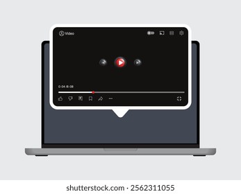 Social Media Video Player Mockup: UI and UX Templates for Laptop and Notebook Computer Screens. Video Player Interface Design with Play Button Icon. Vector.