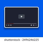 Social media video player screen template, mobile video player. Video player mockup, app, ui ux. Channel interface. Social media concept. Play button icon