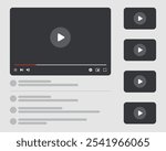 Social media video player screen template, mobile video player. Video player mockup, app, ui ux. Channel interface. Social media concept. Play button icon