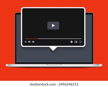 Social media video player screen template, mobile video player. Video player mockup, app, ui ux. Channel interface. Social media concept. Play button icon