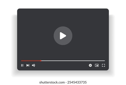 Social media video player screen template, mobile video player. Video player mockup, app, ui ux. Channel interface. Social media concept. Play button icon