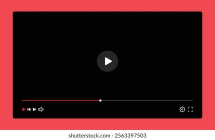 Social media video player screen template, mobile video player. Video player mockup, app, ui ux.