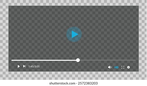 Social media video player screen template, mobile video player. Video player mockup, app, ui ux. Channel interface. Social media concept. Play button icon