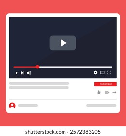 Social media video player screen template, mobile video player. Video player mockup, app, ui ux. Channel interface. Social media concept. Play button icon