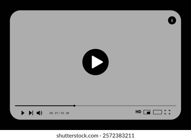 Social media video player screen template, mobile video player. Video player mockup, app, ui ux. Channel interface. Social media concept. Play button icon