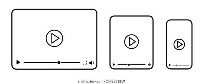 Social media video player screen template, mobile video player. Video player mockup, app, ui ux. Channel interface. Social media concept. Play button icon