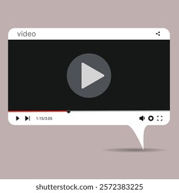 Social media video player screen template, mobile video player. Video player mockup, app, ui ux. Channel interface. Social media concept. Play button icon