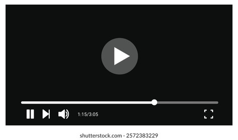 Social media video player screen template, mobile video player. Video player mockup, app, ui ux. Channel interface. Social media concept. Play button icon