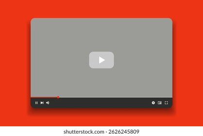 Modelo de tela do player de vídeo de mídia social, player de vídeo móvel. Montagem do reprodutor de vídeo, app, ui ux. Interface de canal. Conceito de mídia social. Ícone do botão Reproduzir