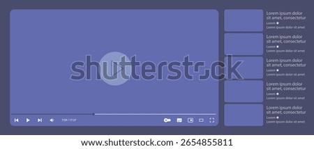 Social media video player screen template, mobile video player. Video player mockup, app, ui ux. Channel interface. Social media concept. Play button icon