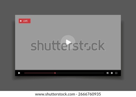 Social media video player screen template, mobile video player. Video player mockup, app, ui ux. Channel interface. Social media concept. Play button icon